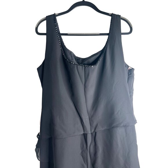 JJ's House Womens Black Tiered Chiffon Evening Dress With Beaded Neckline 26W - Picture 7 of 13